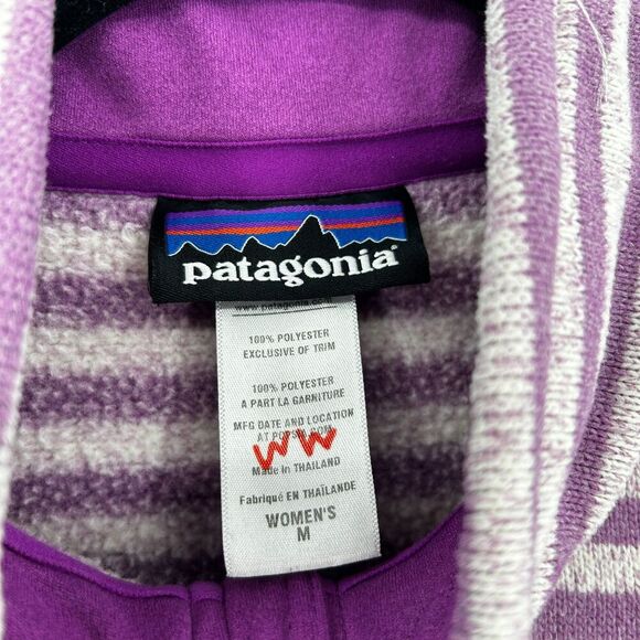 PATAGONIA Women's Purple White Striped Knit Half Zip Better Sweater Size Medium - Picture 6 of 6